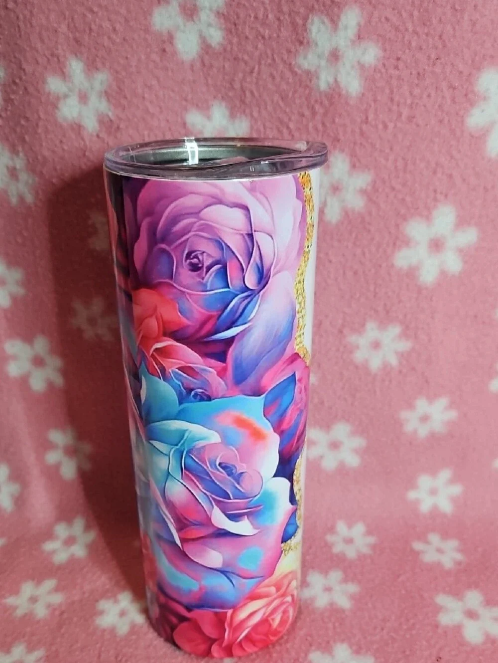 LoPersonalized White Floral (Auntie) Travel Tumbler